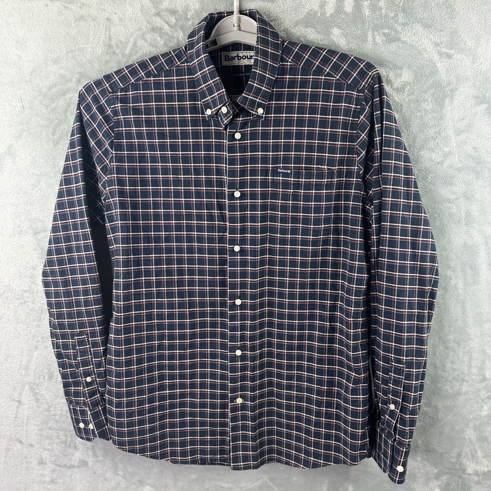 Barbour Tailored Fit Button Down Shirt Mens Plaid Cotton - Size M